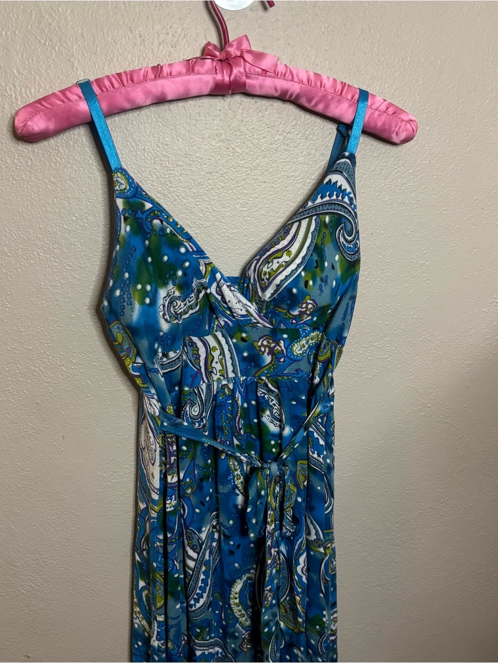 Y2K Derek Heart Blue Paisley Empire Waist Sundress Boho Beach Dress M Indie boho - Picture 1 of 7